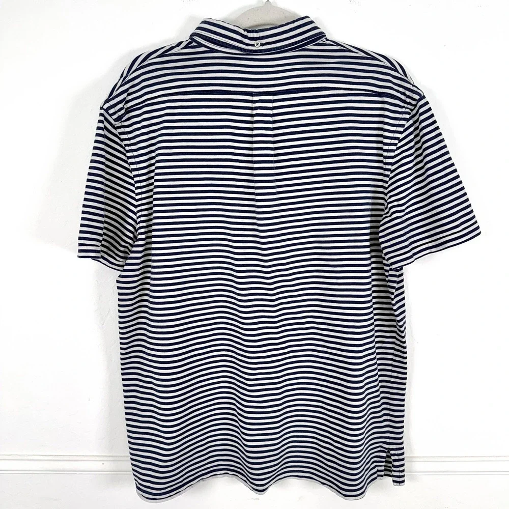 Ralph Lauren Polo Shirt Mens XL Navy‎ White Striped Button Down Pocket Pony Logo